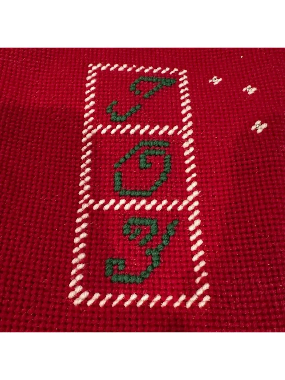 The Spirit of Christmas Red Joy Stocking for Kathy.  Cross Stitched Design Vtg
